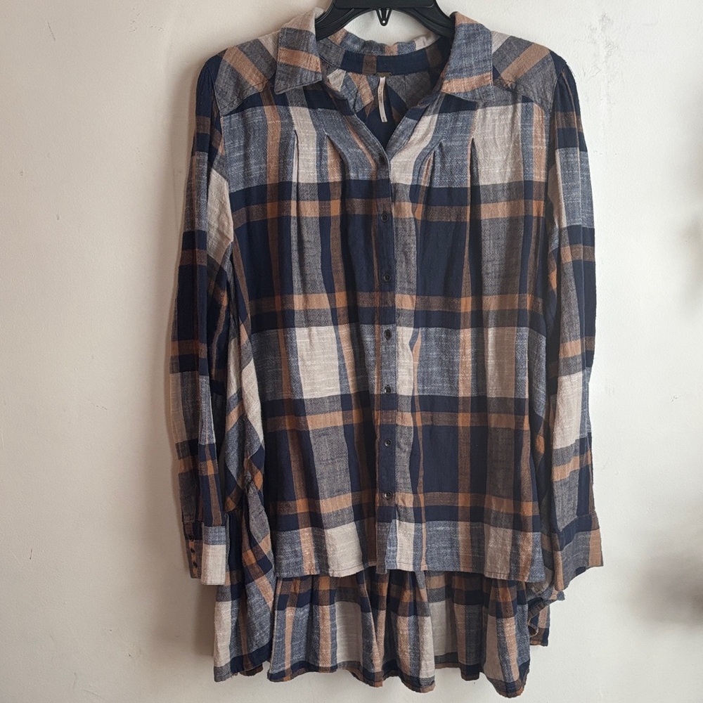 Free People | Peppy Plaid Oversized Button Down Tunic Sz M - Picture 6 of 10